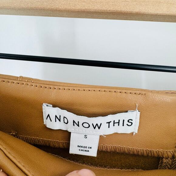 And Now This Tan Faux Leather Mini Skirt Women’s Size S High Waist Chic Fall - Picture 3 of 6